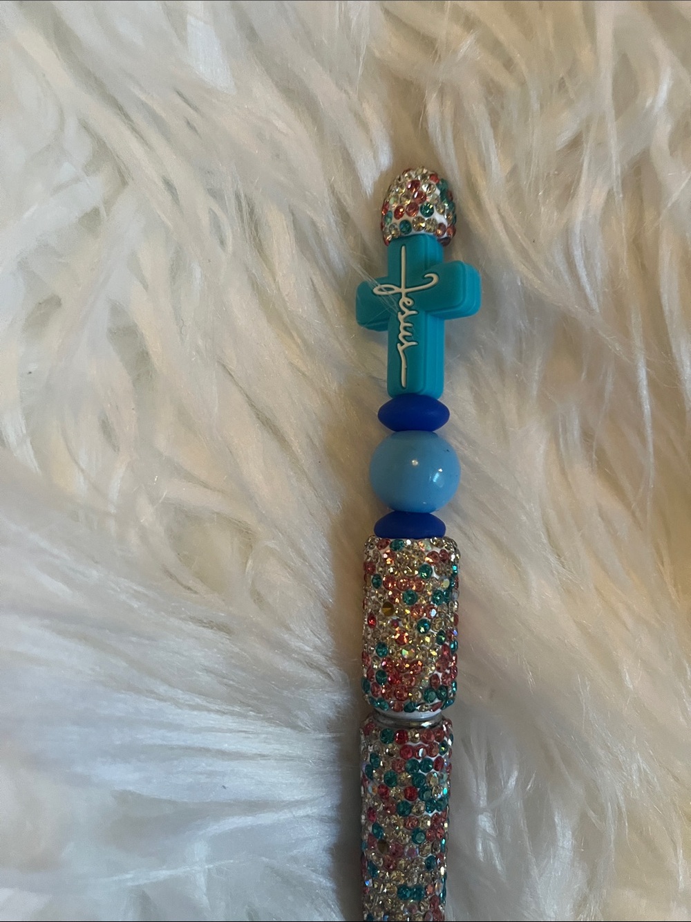 Blue Cross Crystal Beaded Bracelet - Multicolor Accents